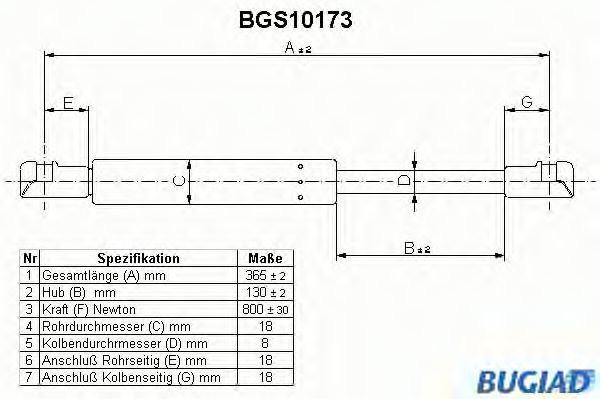 Газовая пружина, крышка багажник BUGIAD BGS10173