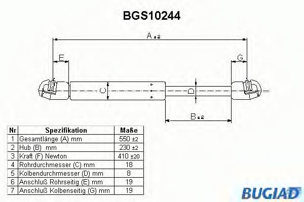 Газовая пружина, крышка багажник BUGIAD BGS10244