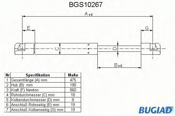 Газовая пружина, крышка багажник BUGIAD BGS10267