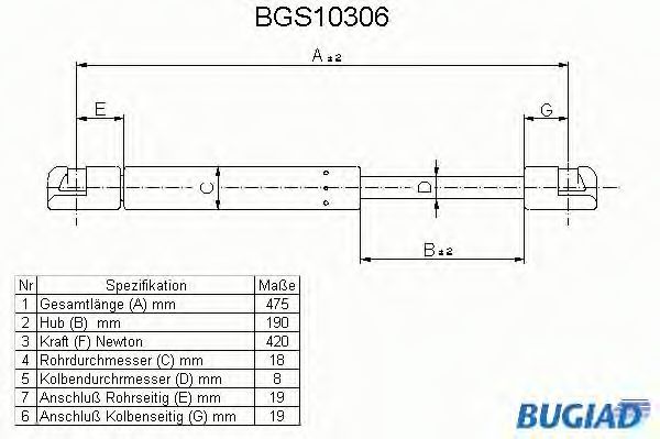 Газовая пружина, крышка багажник BUGIAD BGS10306