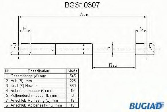 Газовая пружина, крышка багажник BUGIAD BGS10307