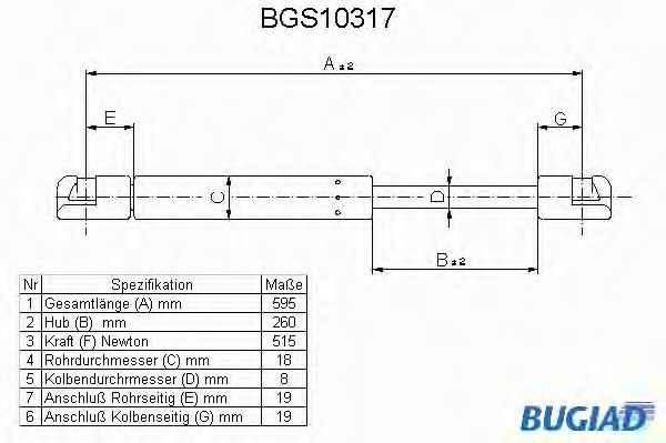 Газовая пружина, крышка багажник BUGIAD BGS10317