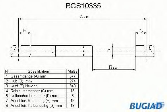 Газовая пружина, крышка багажник BUGIAD BGS10335