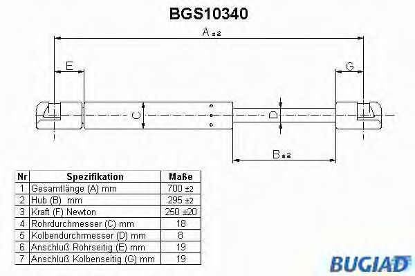 Газовая пружина, крышка багажник BUGIAD BGS10340