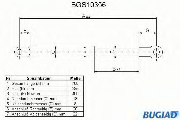 Газовая пружина, крышка багажник BUGIAD BGS10356