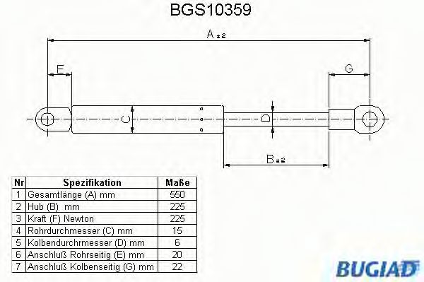 Газовая пружина, капот BUGIAD BGS10359