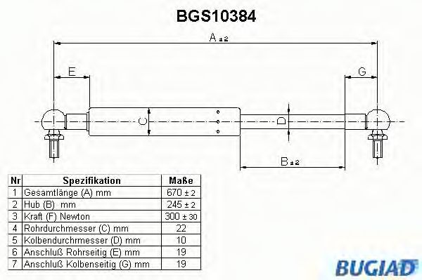 Газовая пружина, крышка багажник BUGIAD BGS10384