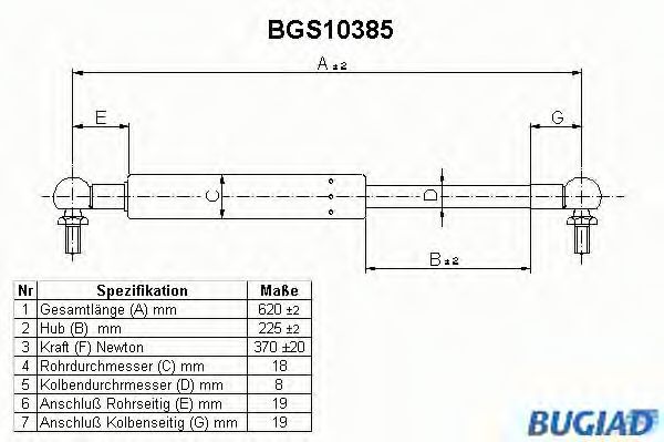 Газовая пружина, крышка багажник BUGIAD BGS10385