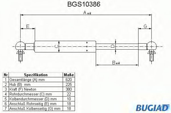 Газовая пружина, крышка багажник BUGIAD BGS10386