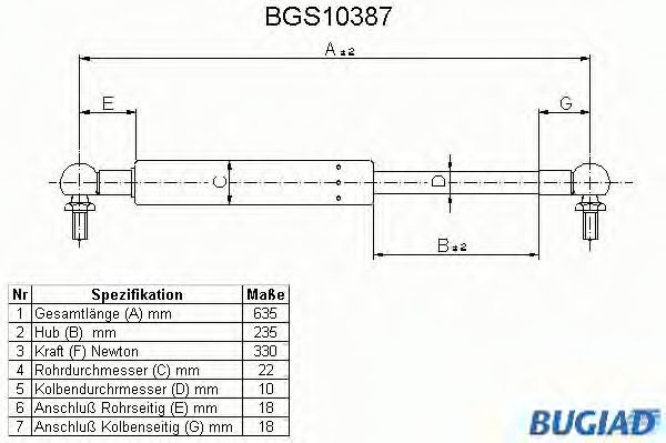 Газовая пружина, крышка багажник BUGIAD BGS10387