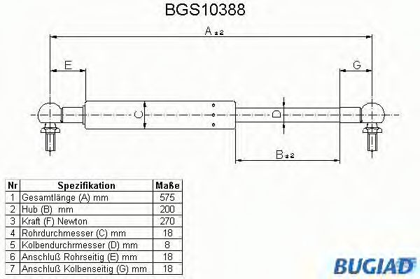 Газовая пружина, крышка багажник BUGIAD BGS10388