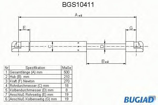 Газовая пружина, крышка багажник BUGIAD BGS10411