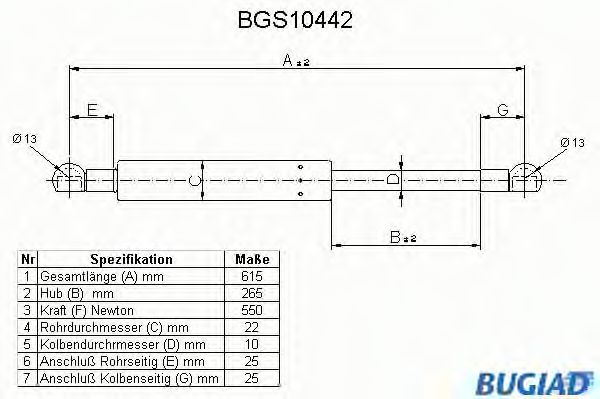 Газовая пружина, крышка багажник BUGIAD BGS10442