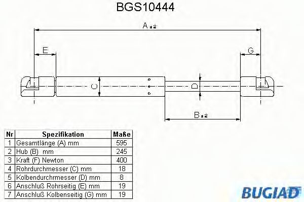 Газовая пружина, крышка багажник BUGIAD BGS10444