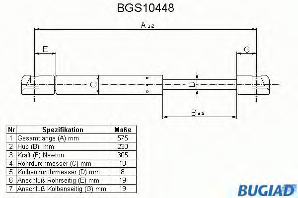 Газовая пружина, крышка багажник BUGIAD BGS10448