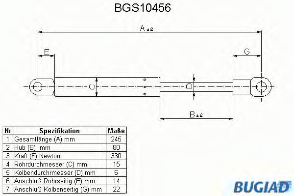 Газовая пружина, крышка багажник BUGIAD BGS10456