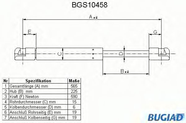 Газовая пружина, крышка багажник BUGIAD BGS10458