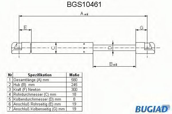 Газовая пружина, крышка багажник BUGIAD BGS10461