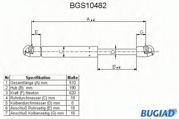 Газовая пружина, крышка багажник BUGIAD BGS10482