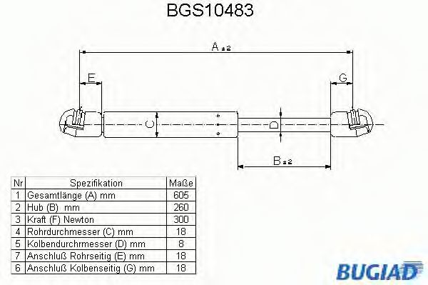 Газовая пружина, крышка багажник BUGIAD BGS10483