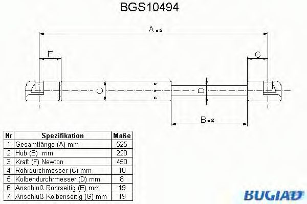 Газовая пружина, крышка багажник BUGIAD BGS10494