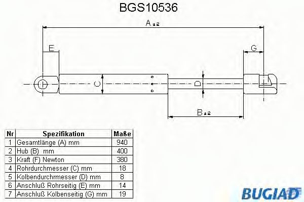 Газовая пружина, капот BUGIAD BGS10536