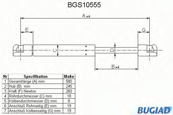 Газовая пружина, крышка багажник BUGIAD BGS10555