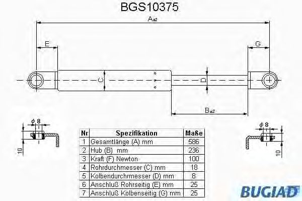 Газовая пружина, крышка багажник BUGIAD BGS10375