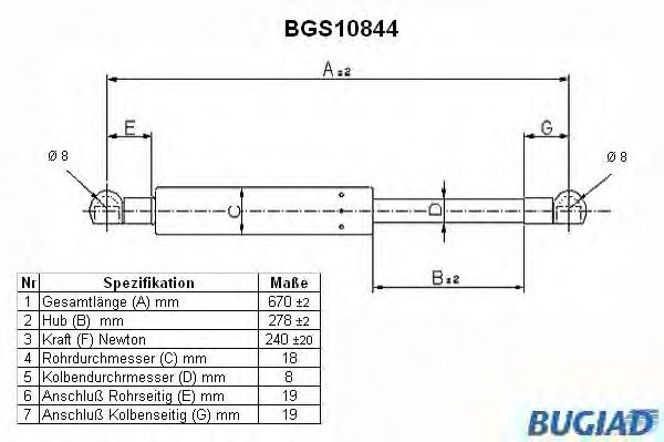 Газовая пружина, капот BUGIAD BGS10844