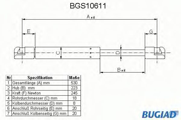 Газовая пружина, капот BUGIAD BGS10611