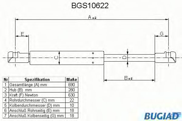 Газовая пружина, крышка багажник BUGIAD BGS10622