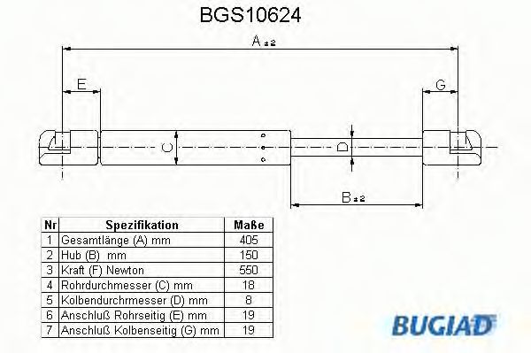 Газовая пружина, крышка багажник BUGIAD BGS10624