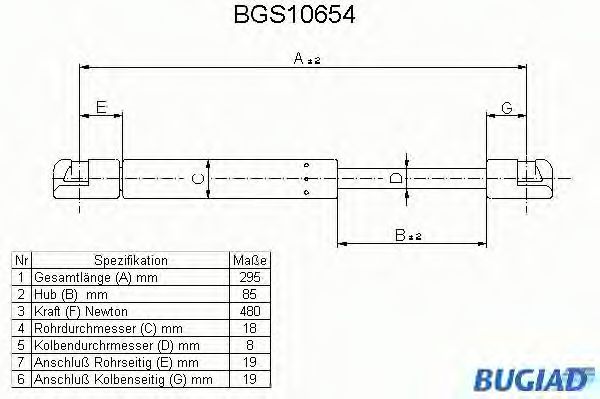 Газовая пружина, крышка багажник BUGIAD BGS10654