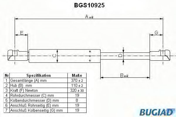 Газовая пружина, крышка багажник BUGIAD BGS10925