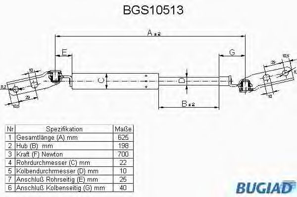 Газовая пружина, крышка багажник BUGIAD BGS10513