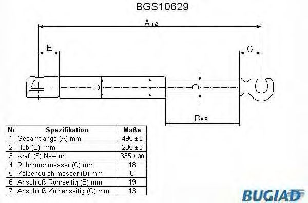Газовая пружина, крышка багажник BUGIAD BGS10629
