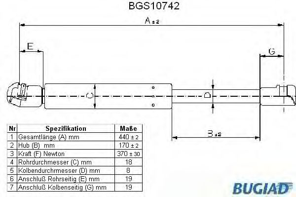 Газовая пружина, крышка багажник BUGIAD BGS10742