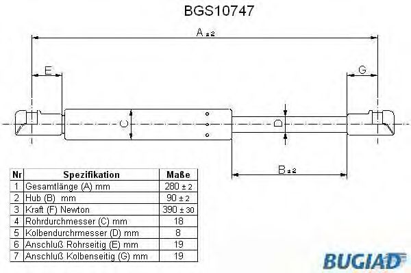 Газовая пружина, крышка багажник BUGIAD BGS10747