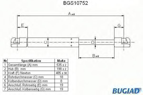 Газовая пружина, крышка багажник BUGIAD BGS10752