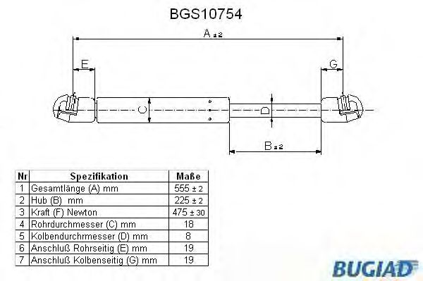 Газовая пружина, крышка багажник BUGIAD BGS10754