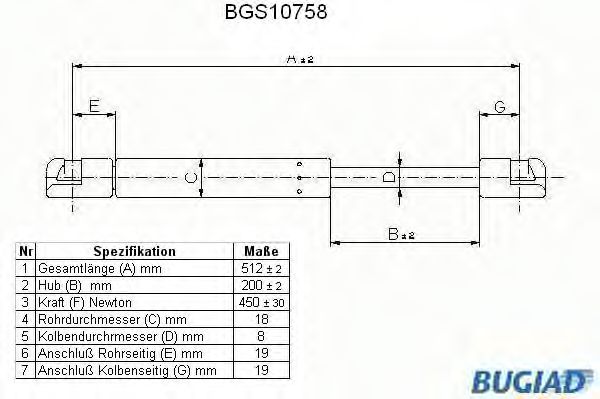 Газовая пружина, крышка багажник BUGIAD BGS10758