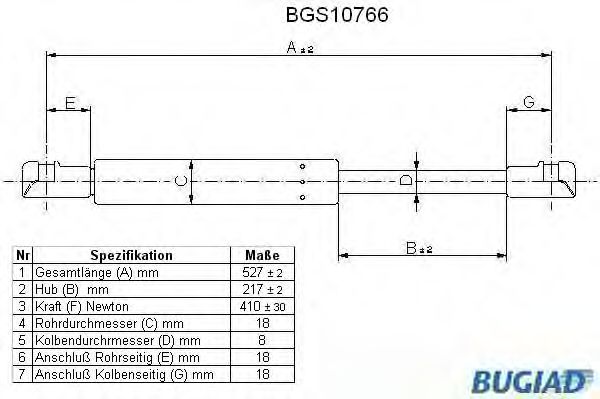 Газовая пружина, крышка багажник BUGIAD BGS10766