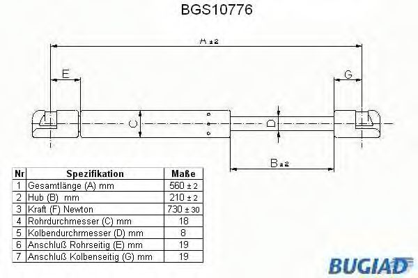 Газовая пружина, крышка багажник BUGIAD BGS10776