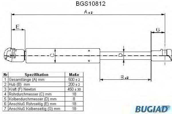 Газовая пружина, крышка багажник BUGIAD BGS10812