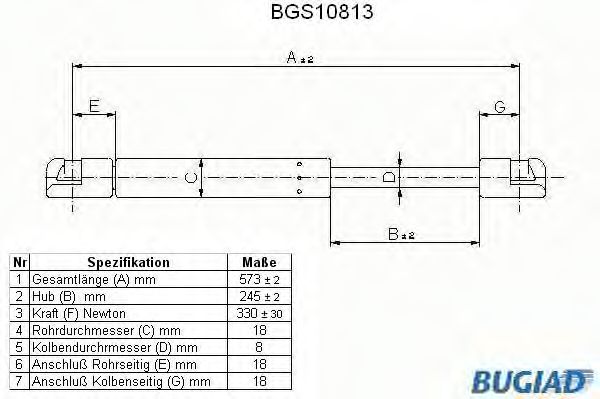 Газовая пружина, капот BUGIAD BGS10813