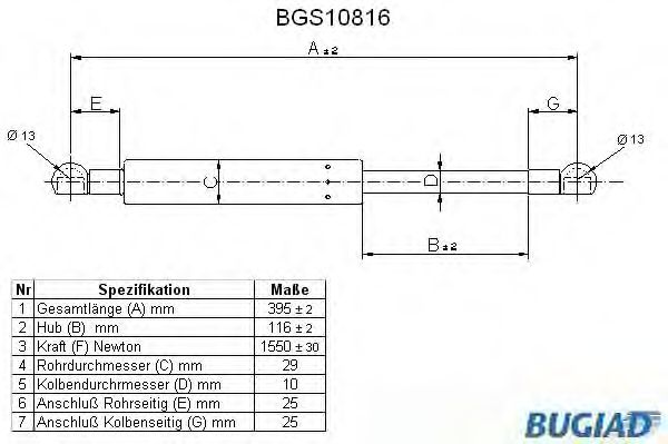 Газовая пружина, крышка багажник BUGIAD BGS10816