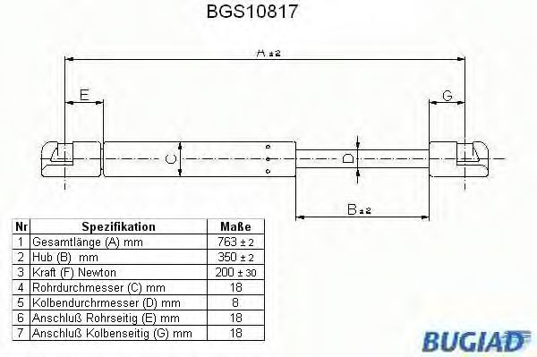 Газовая пружина, капот BUGIAD BGS10817