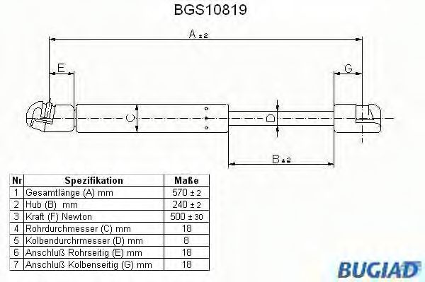 Газовая пружина, крышка багажник BUGIAD BGS10819