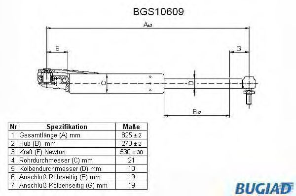 Газовая пружина, крышка багажник BUGIAD BGS10609