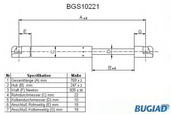 Газовая пружина, крышка багажник BUGIAD BGS10221